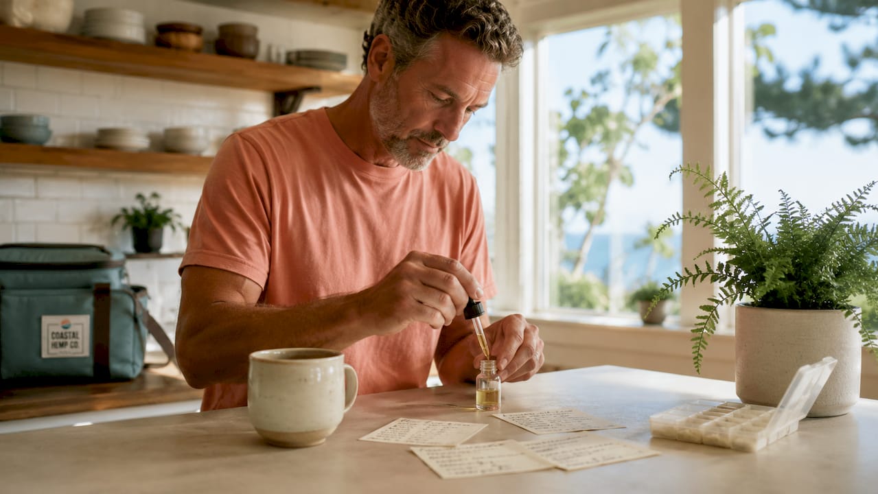 Man measuring hemp oil for dosing