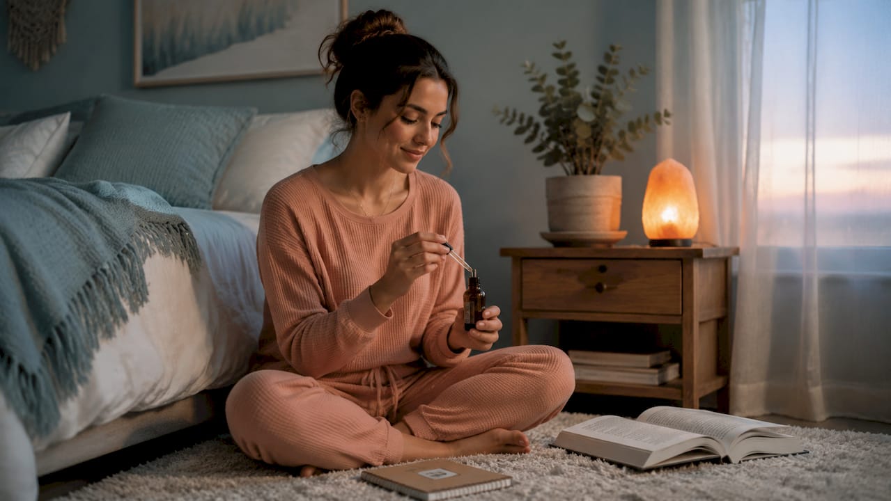 Woman preparing hemp tincture at home
