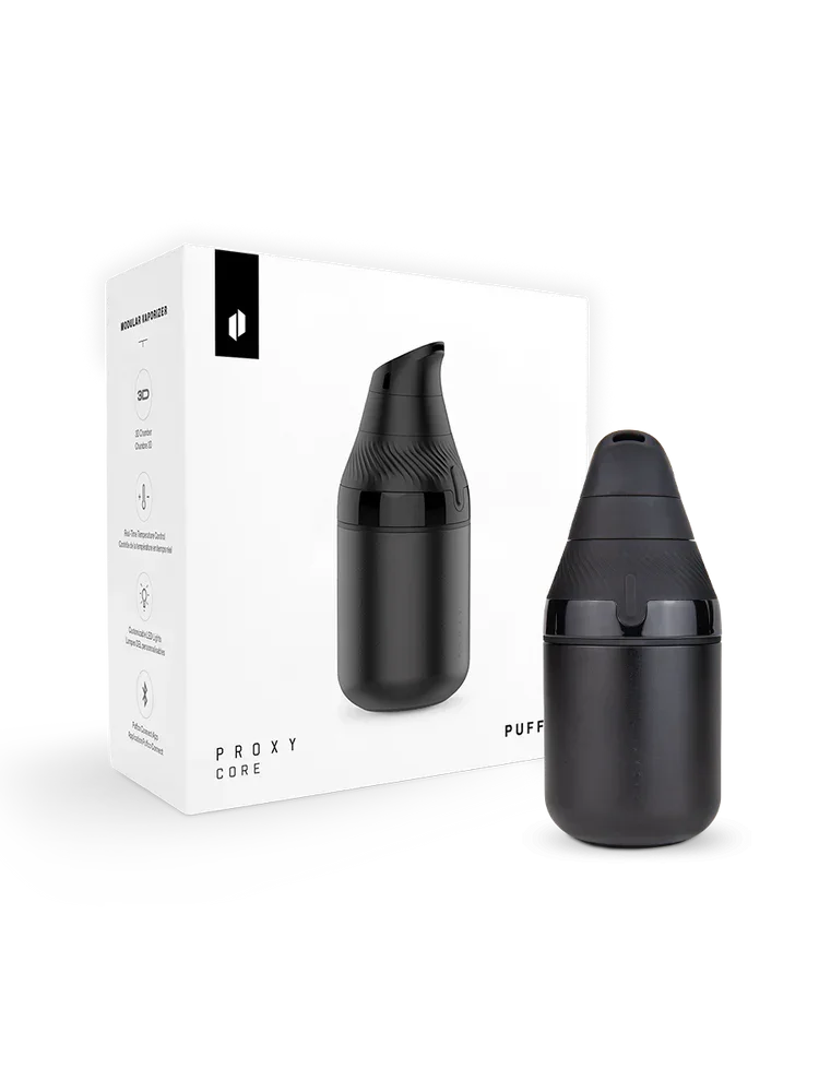 Black Puffco Proxy Core vaporizer with sleek design and packaging, featuring 3D chamber and Bluetooth control