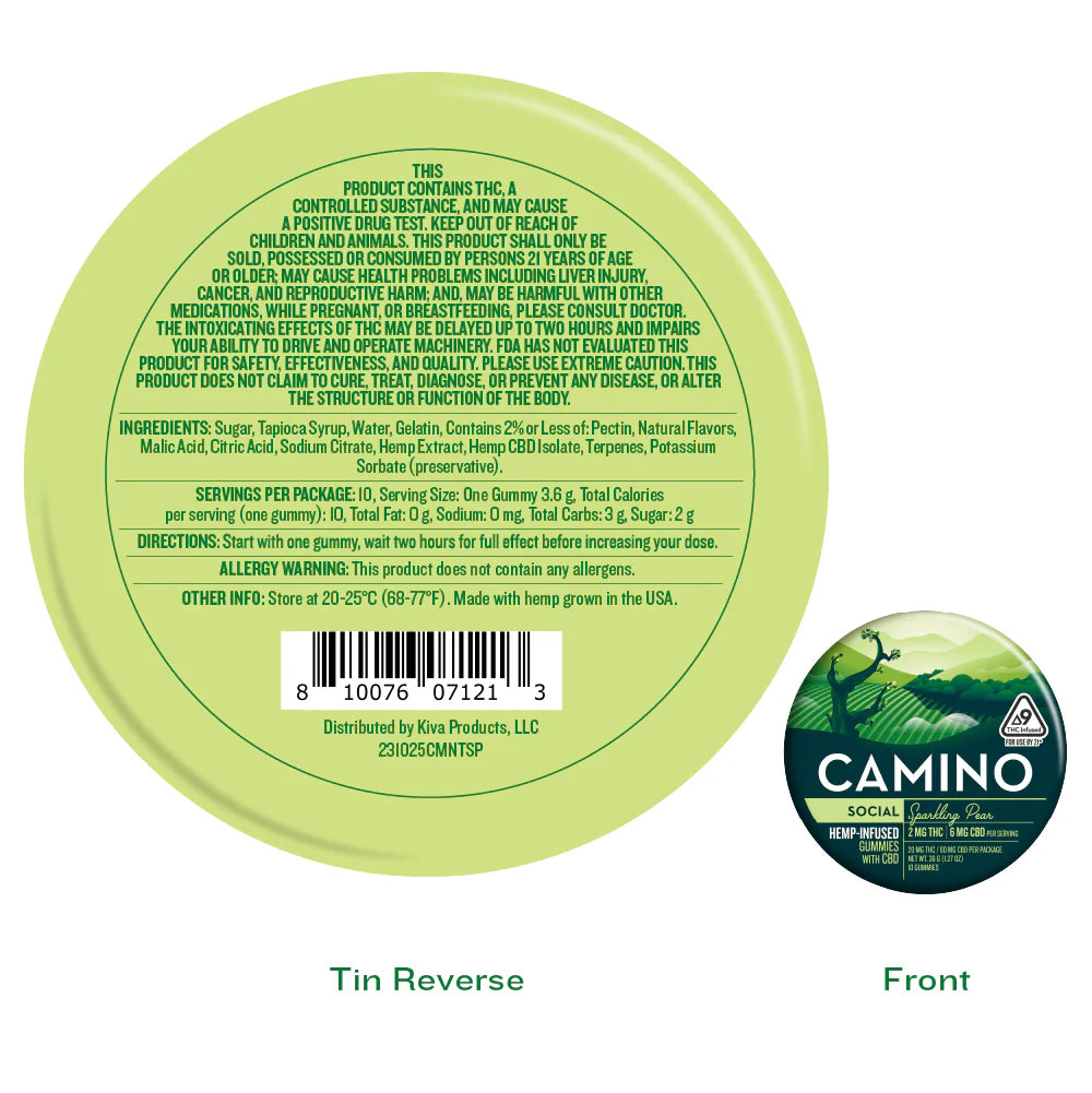 Camino Sparkling Pear 'Social' 2mg : 6mg CBD Gummies