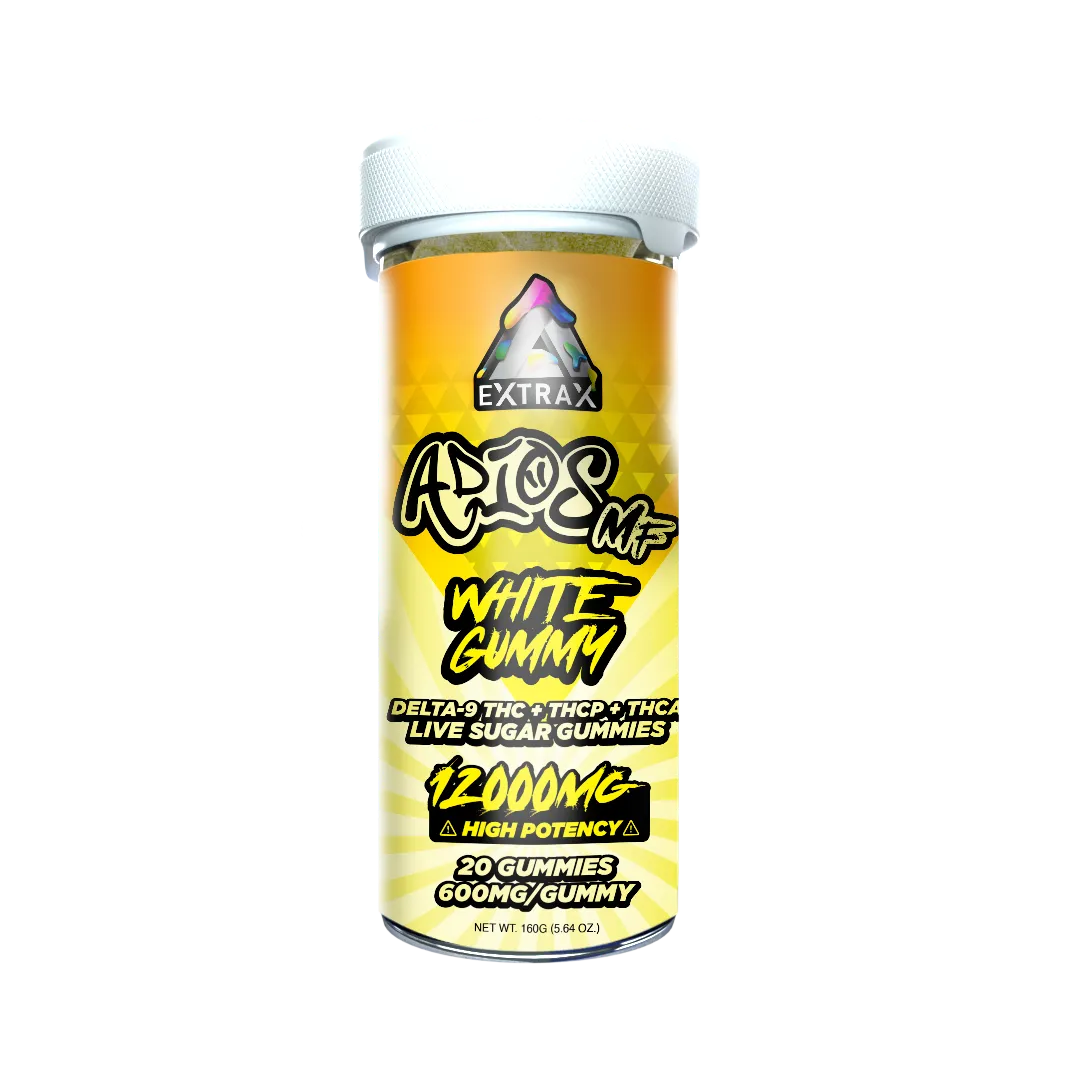 Delta Extrax Adios MF THCA Gummies 12,000Mg Delta Extrax white gummy
