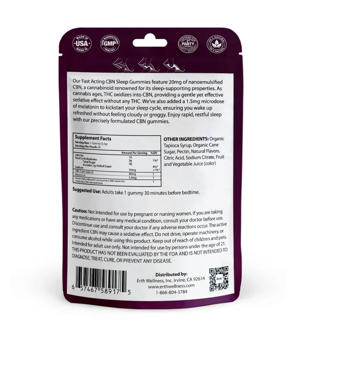 Erth Wellness Sleep Gummies CBD + CBN Live Resin Erth Wellness Coastal Hemp Co
