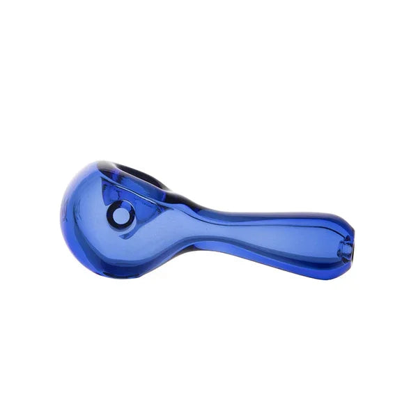 Blue glass hand pipe for hemp or herb, isolated on white background