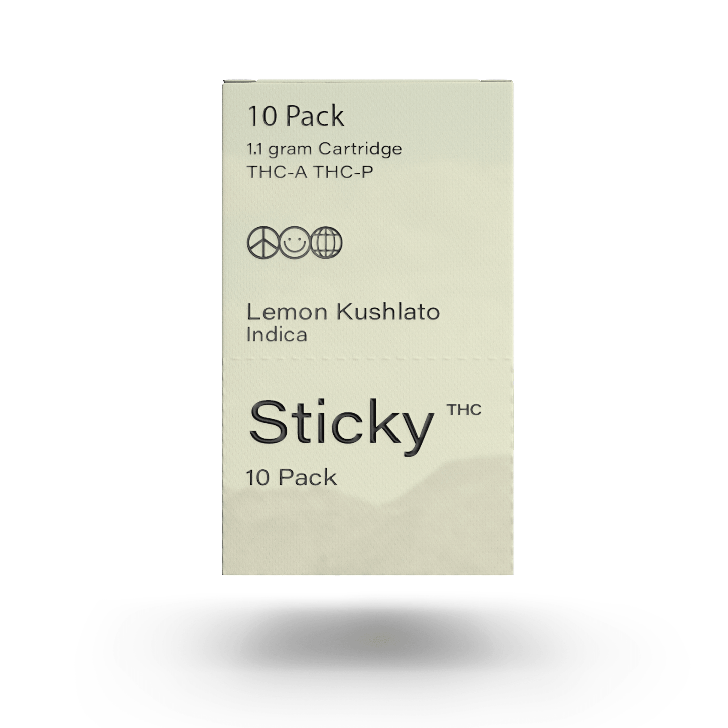A QWIN display box labeled “Puffy Sticky THCA Cartridge (1.1G)” holds ten cartridges in Lemon Kushlato (Indica), Blue Slurpicana (Sativa), and Berry ZKittle Belts (Hybrid) varieties, with lavender, cream, and pink "Puffy" packaging.