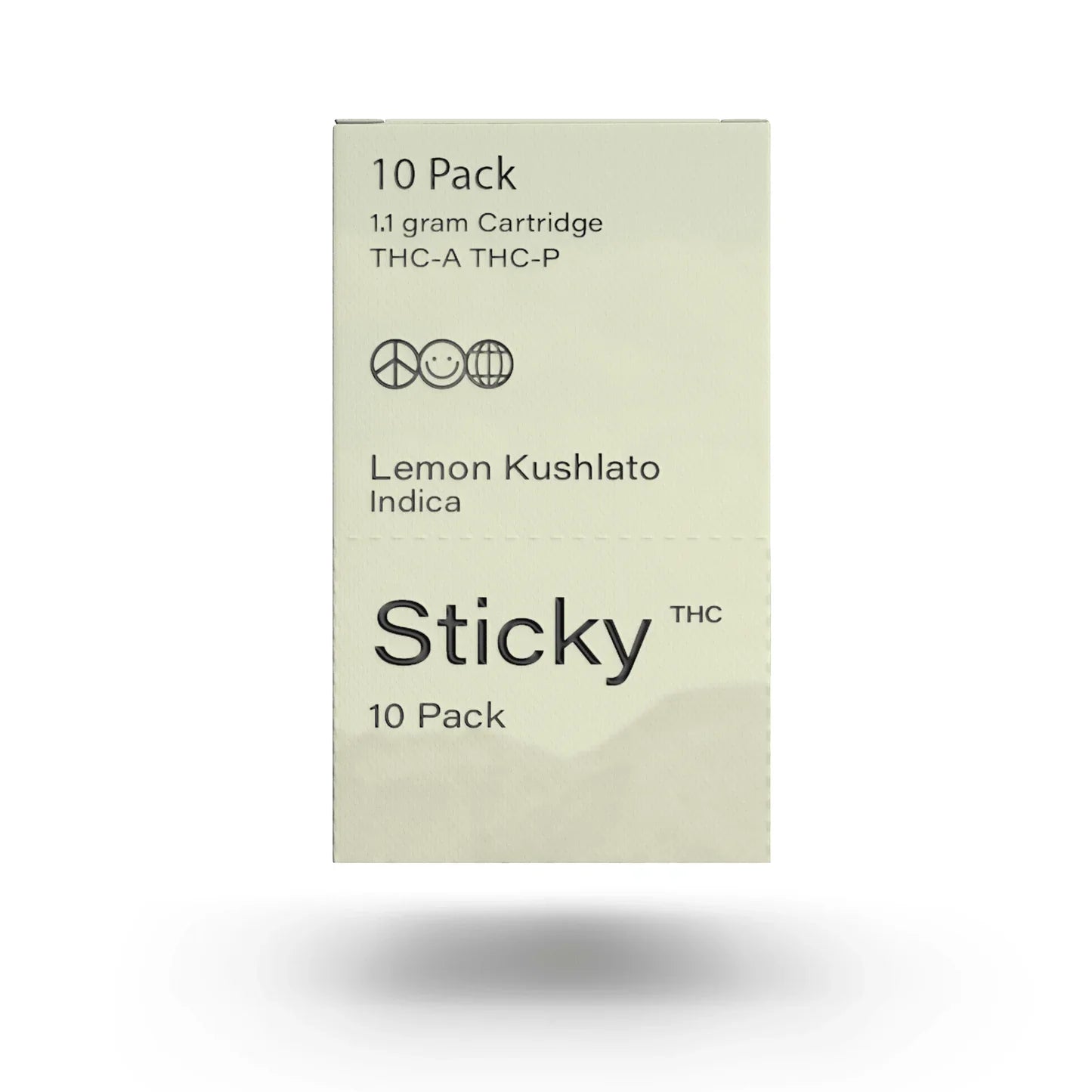 A QWIN display box labeled “Puffy Sticky THCA Cartridge (1.1G)” holds ten cartridges in Lemon Kushlato (Indica), Blue Slurpicana (Sativa), and Berry ZKittle Belts (Hybrid) varieties, with lavender, cream, and pink "Puffy" packaging.