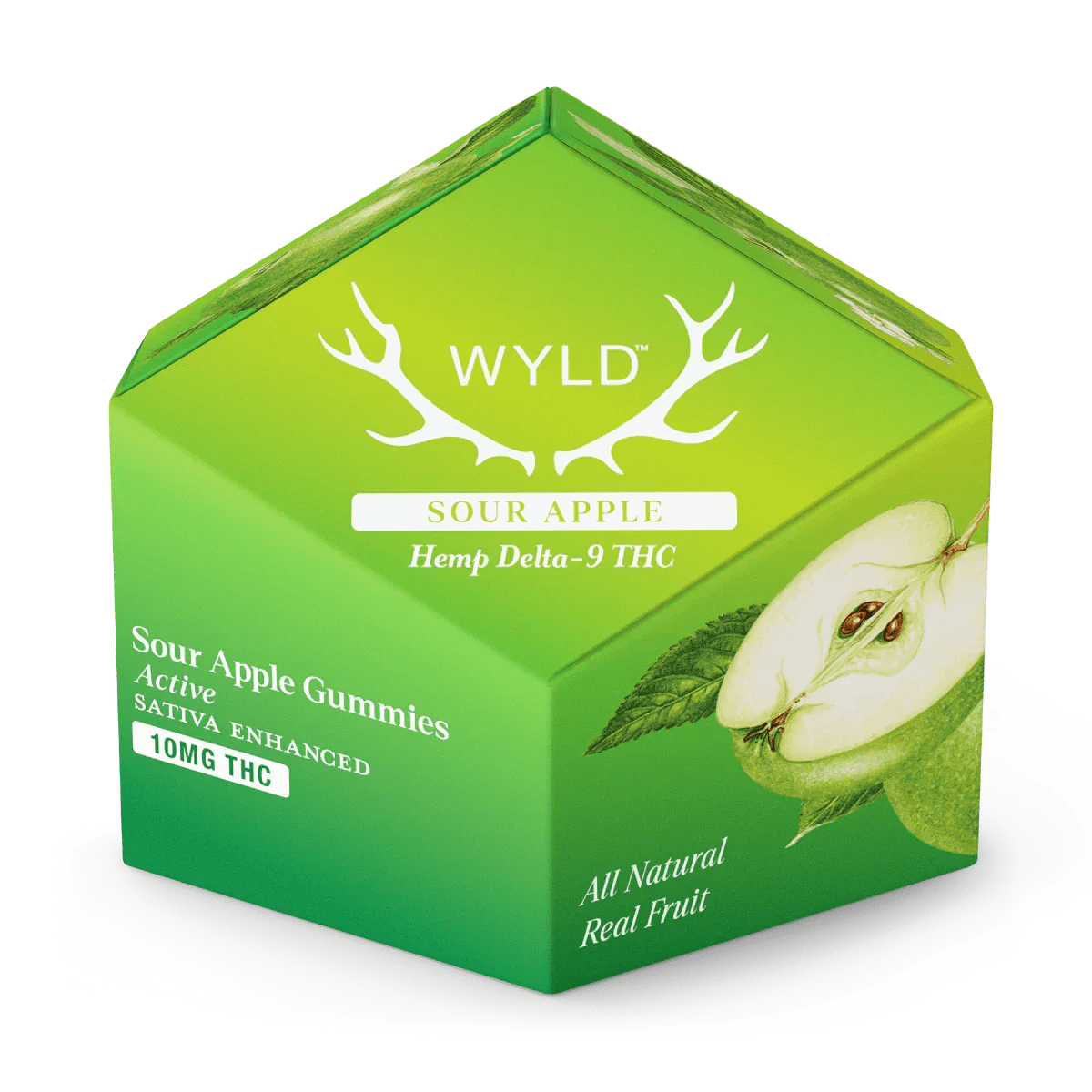 WYLD Sours THC Gummies Hemp-Derived | 10mg by WYLD features sour apple flavor, sativa enhancement, and 10mg hemp-derived Delta-9 THC per gummy—all natural, real fruit edibles for a premium experience.