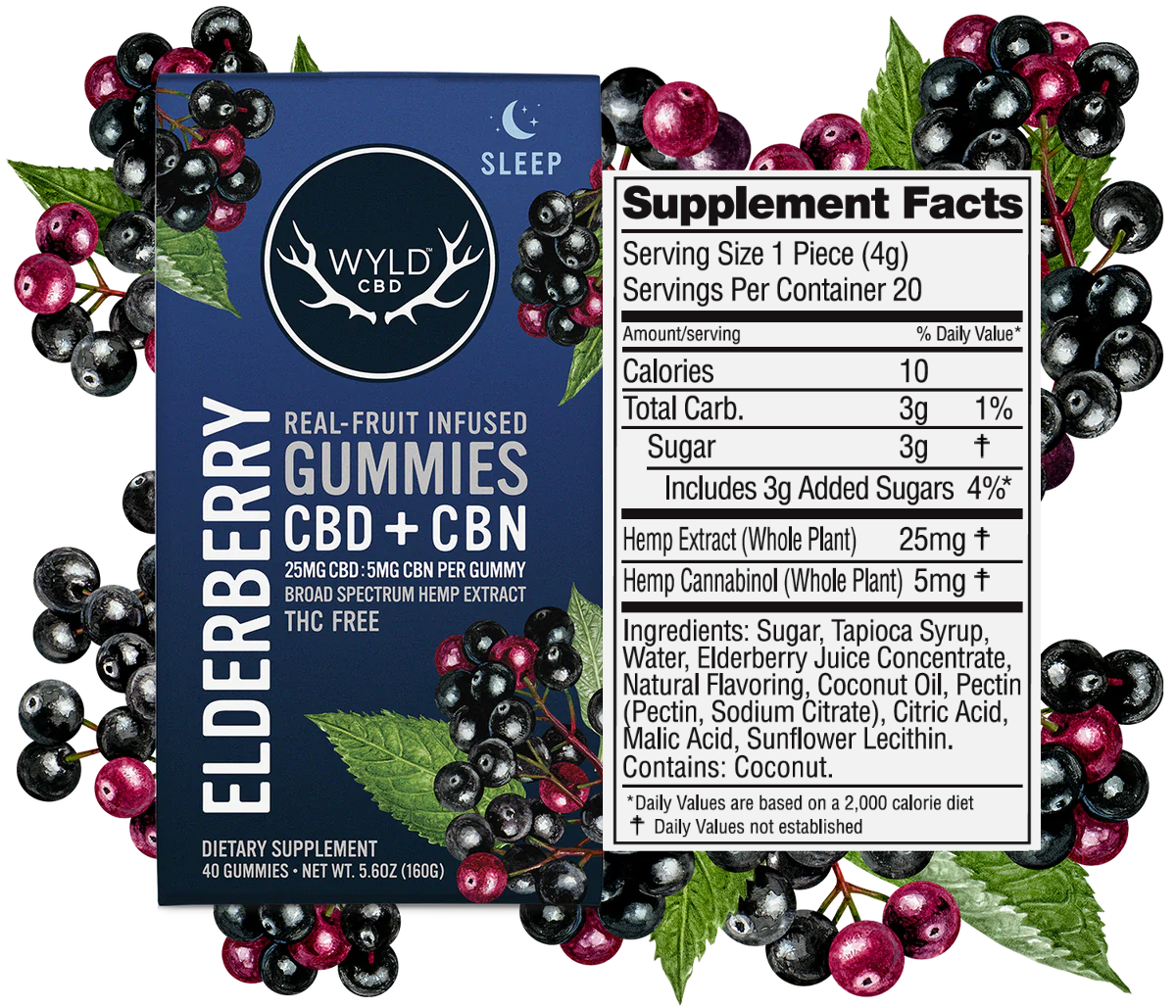 WYLD CBD/CBN SLEEP Gummies Elderberry 40ct WYLD Coastal Hemp Co