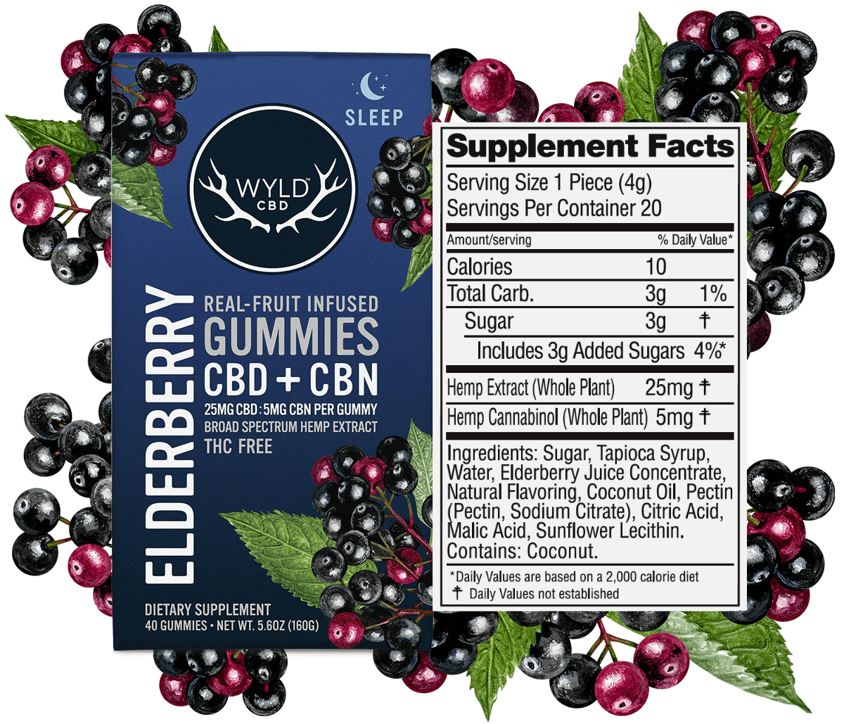 WYLD CBD/CBN SLEEP Gummies Elderberry 40ct WYLD Coastal Hemp Co