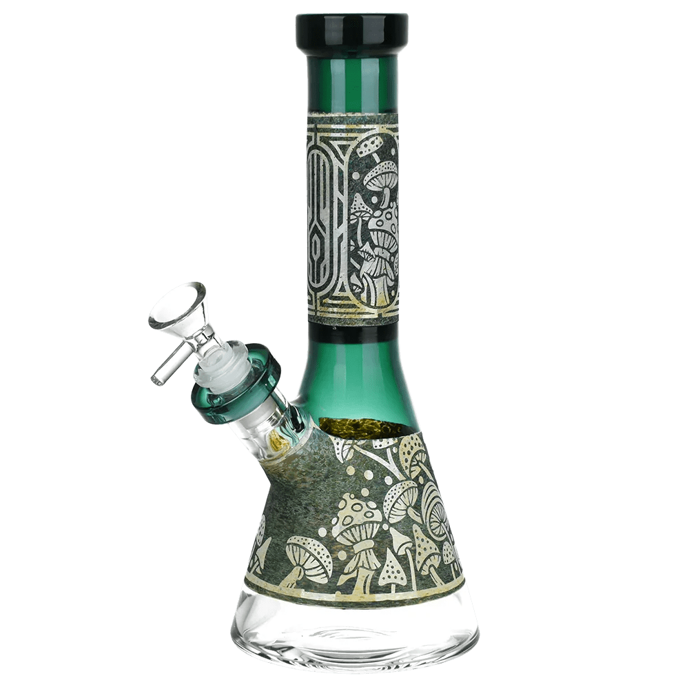 Mushroom Melange Etched Glass Beaker Water Pipe Seshgear Coastal Hemp Co