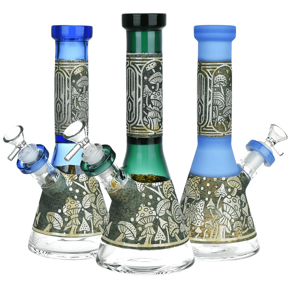 Mushroom Melange Etched Glass Beaker Water Pipe Seshgear Coastal Hemp Co