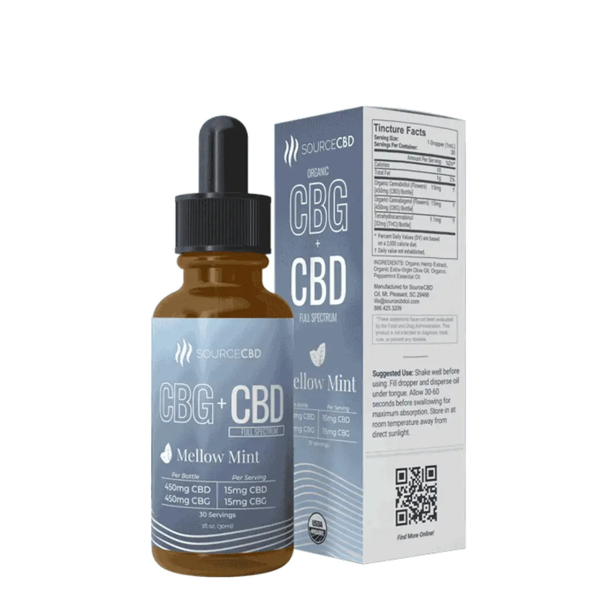 Organic CBD + CBG Tincture Mellow Mint 900 Mg - Coastal Hemp Co - Coastal Hemp Co