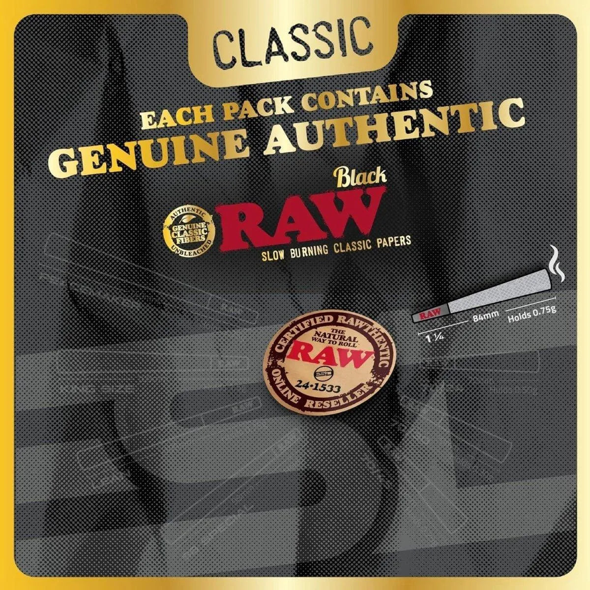 RAW Black Raw Classic Pre-rolled Cones 1-1/4 Packed with Packing Tubes - Coastal Hemp Co