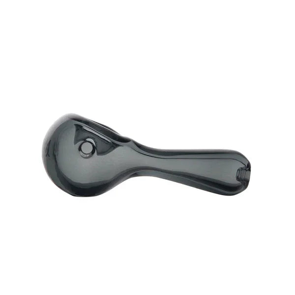 sleek slate gray glass hand pipe with rounded bowl and simple design for smoking