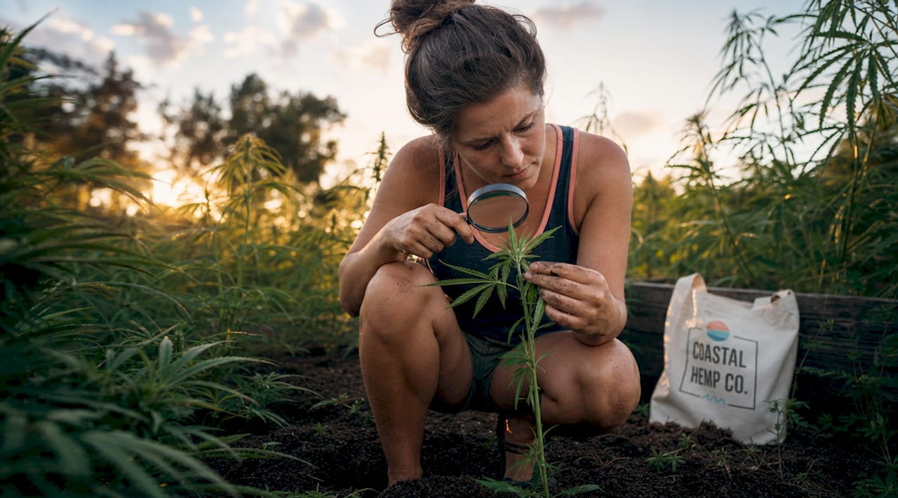 Scientist examining hemp and marijuana plants