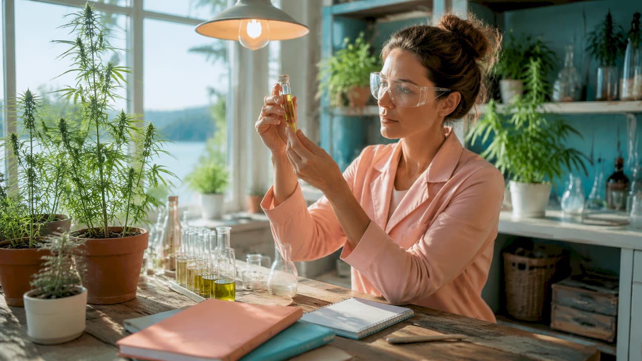 Chemist examining hemp-derived delta-9 THC in lab