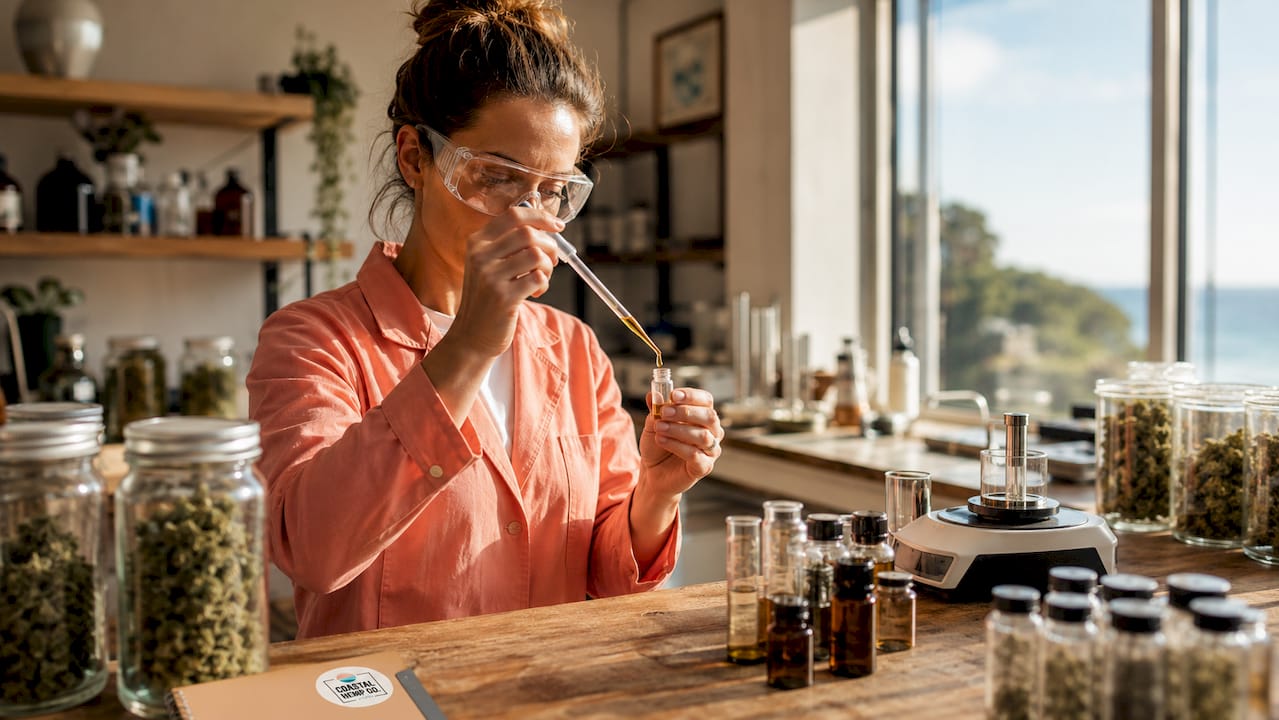Scientist measuring hemp cannabinoid extract