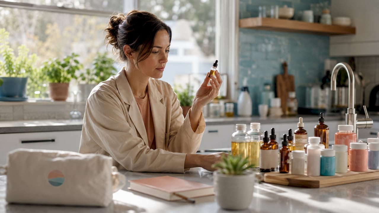 Researcher examining hemp wellness product vial