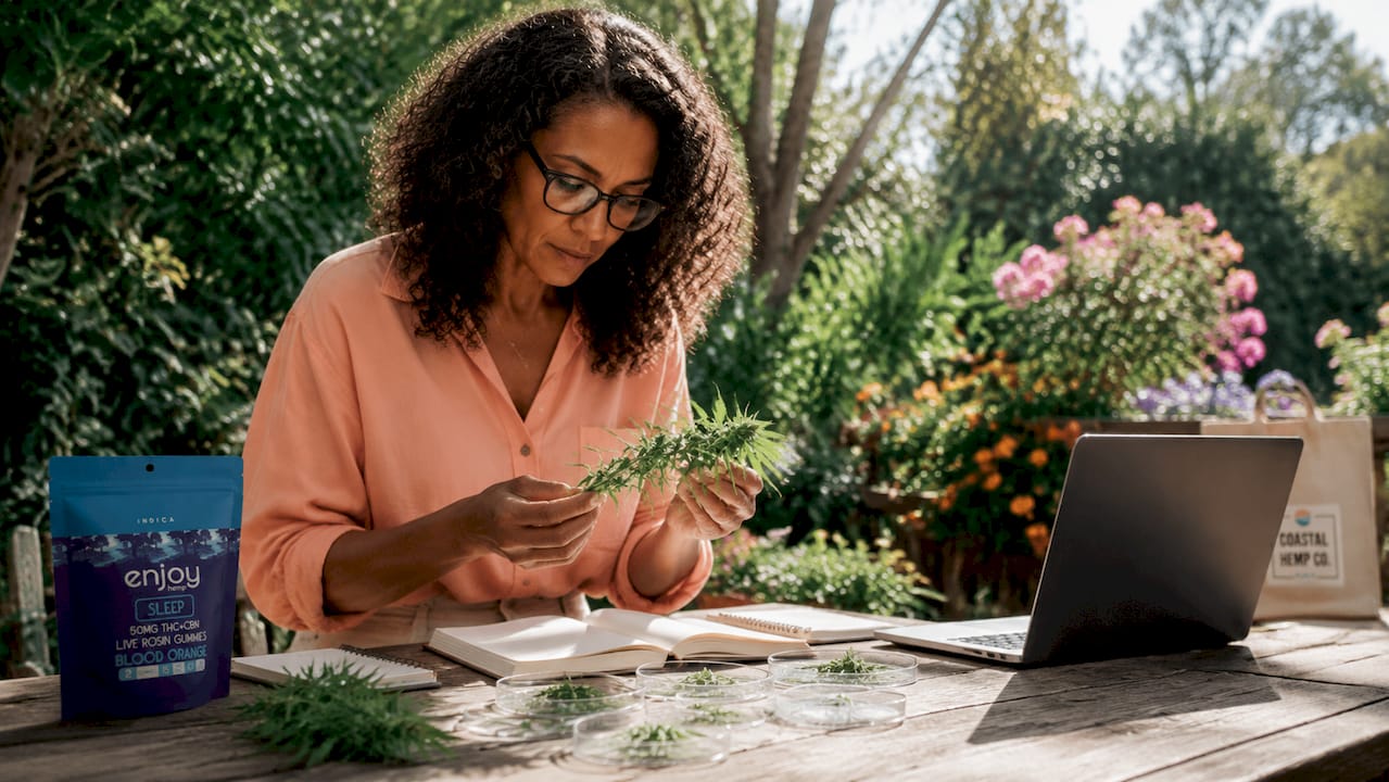 Scientist examining hemp samples in lab
