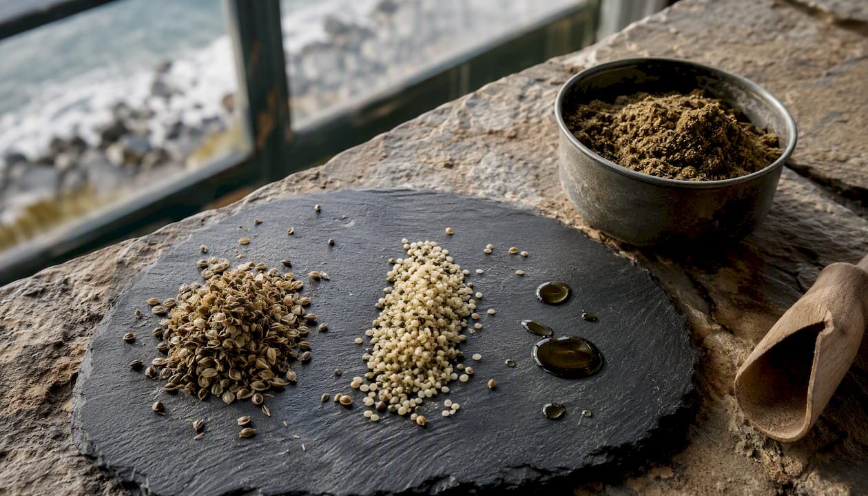Hemp seed fractions separated on plate