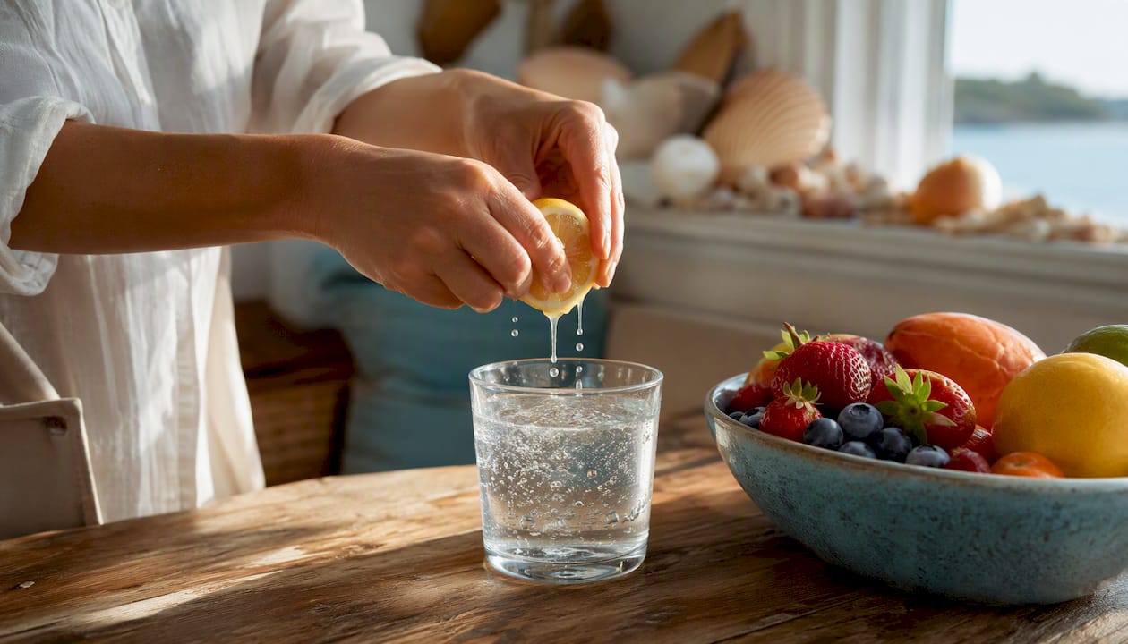 Pouring water beside bowl of healthy fats