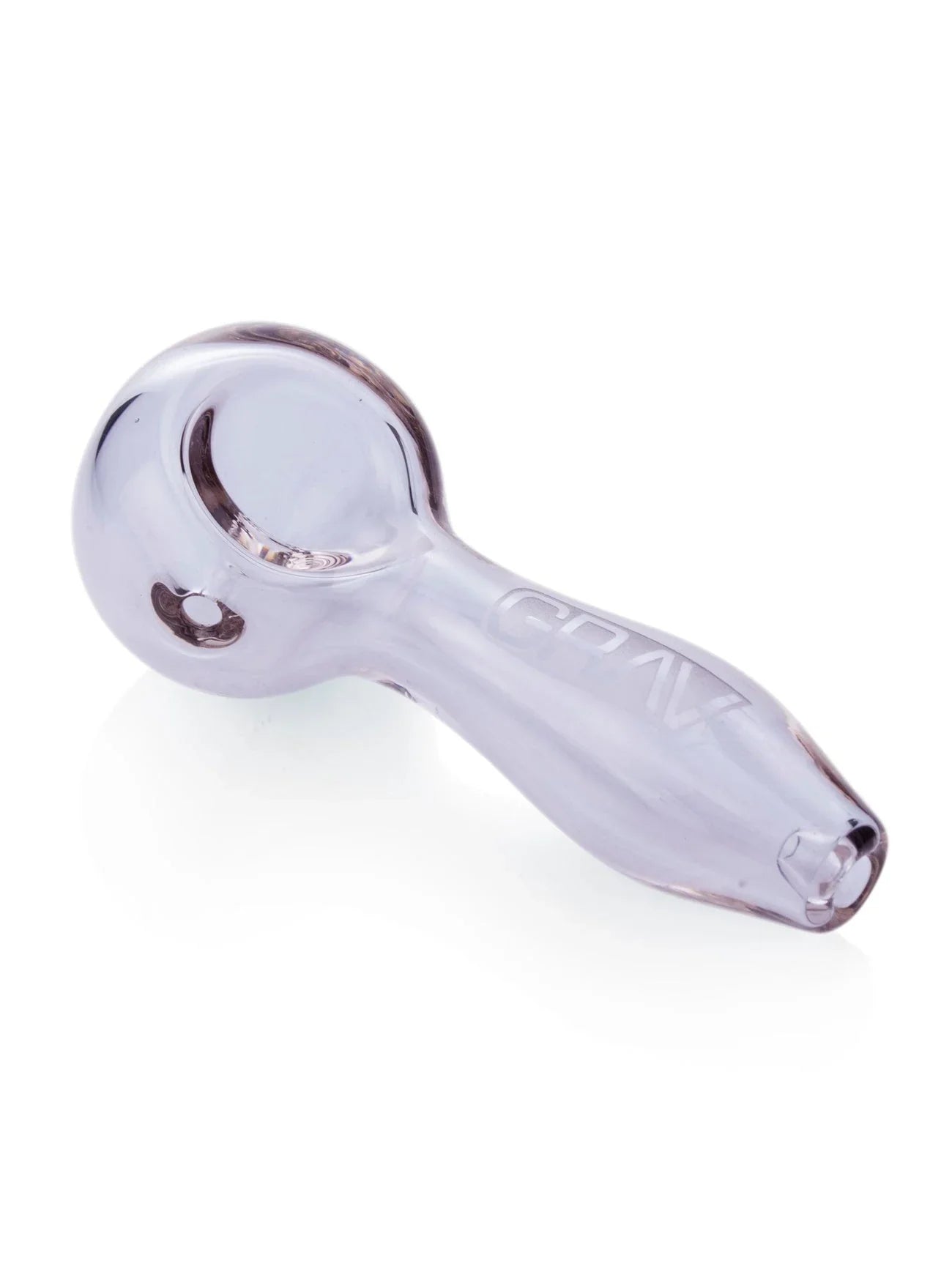 Clear glass GRAV Classic Spoon pipe on white background