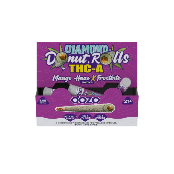 Diamond Donut Rolls THC-A Mango Haze x Frostbite pre-roll pack, 2.2g total, 21+ only