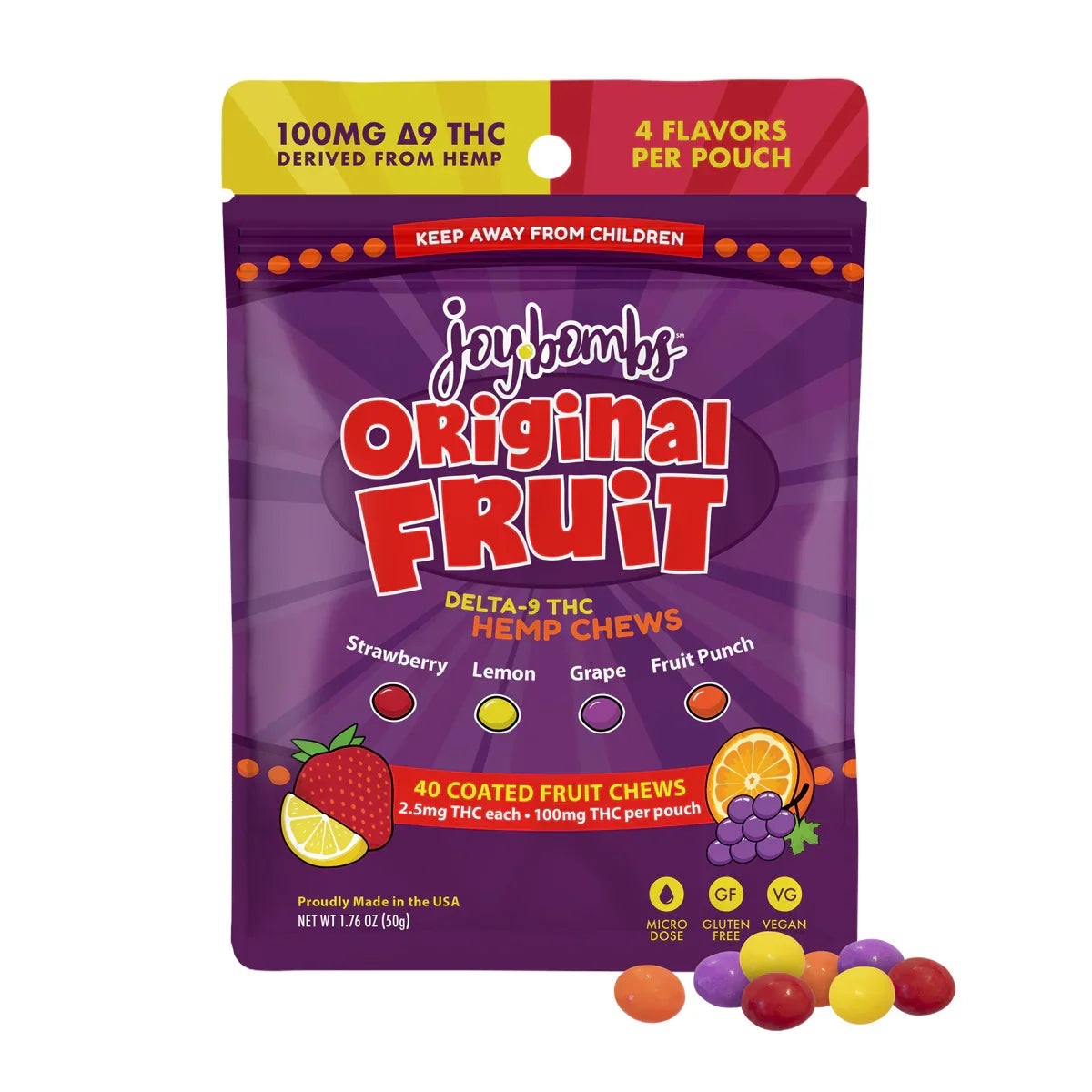 Joy Bombs Original Fruit - THC Hemp Chews 100mg  Coastal Hemp Co