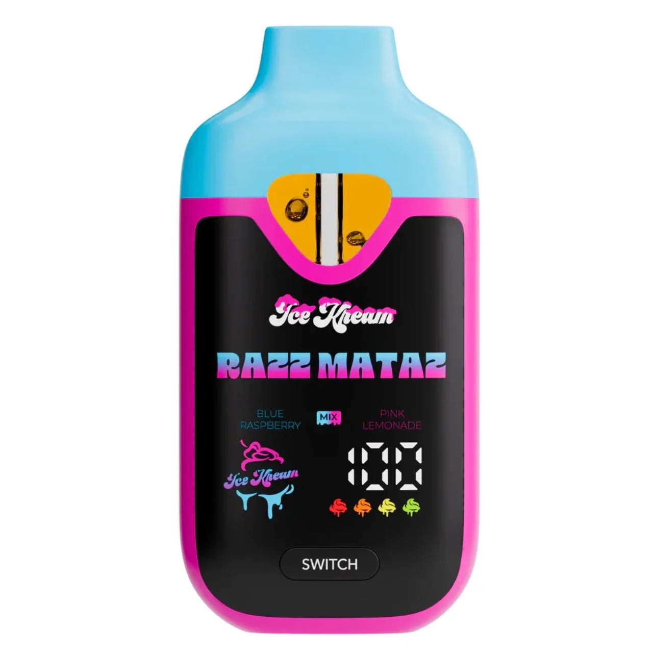 Ice Kremm Razz Mataz dual flavor disposable vape in blue and pink.