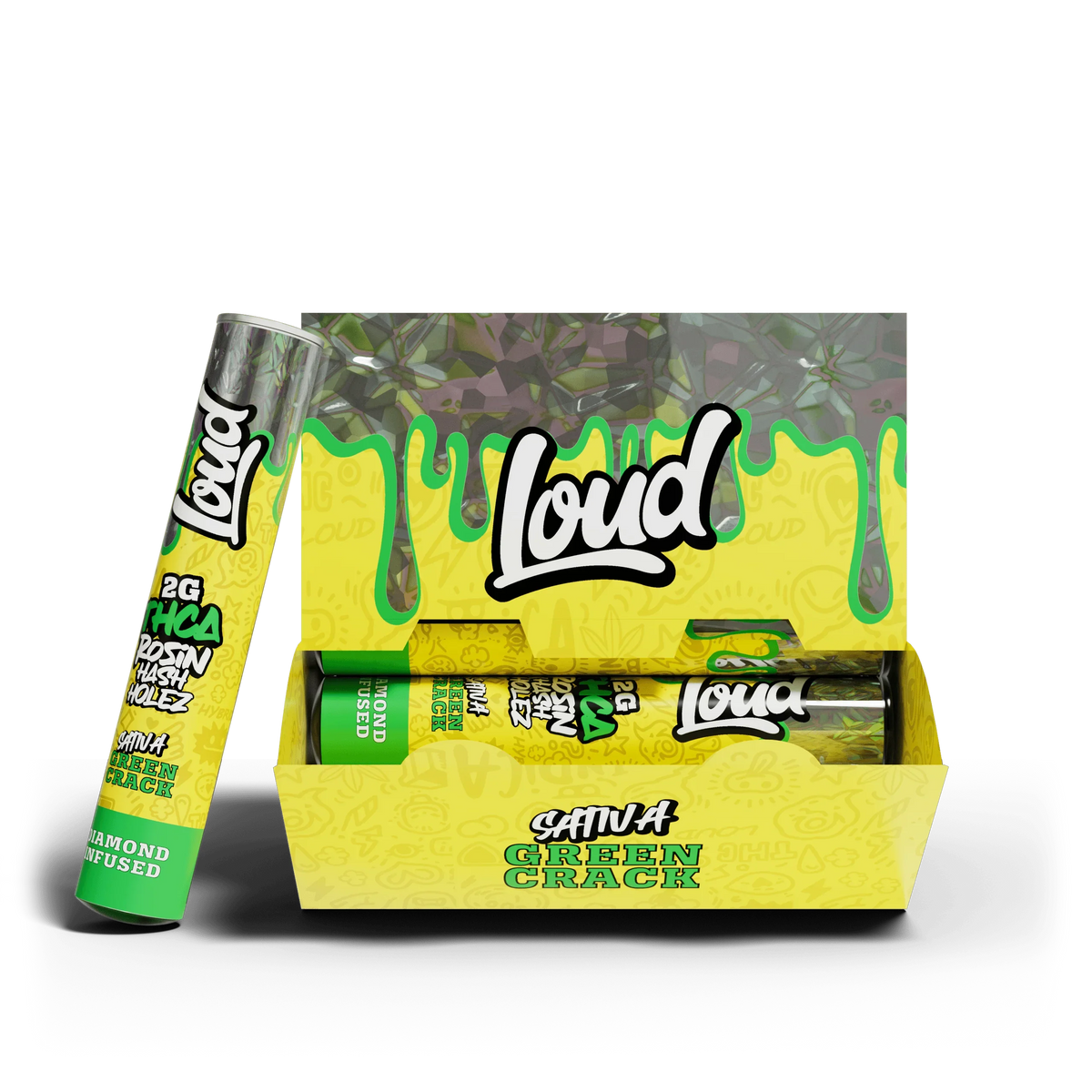 Loud Sativa Green Crack pre-rolls 20-pack display box, CHC Distro wholesale product