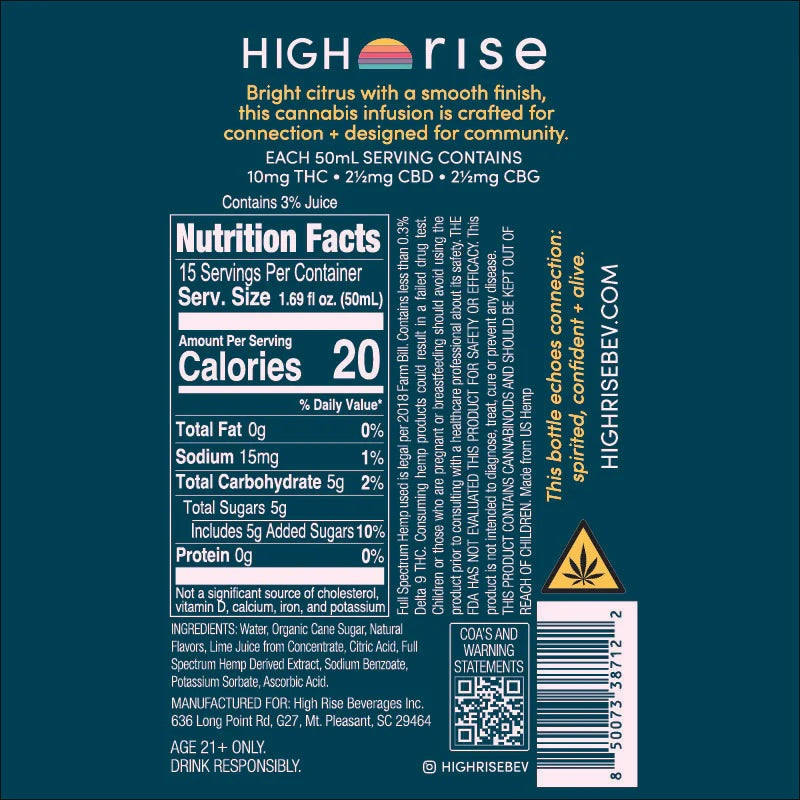 High Rise Citrus Infusion 10mg New High Rise Beverage Co. Coastal Hemp Co