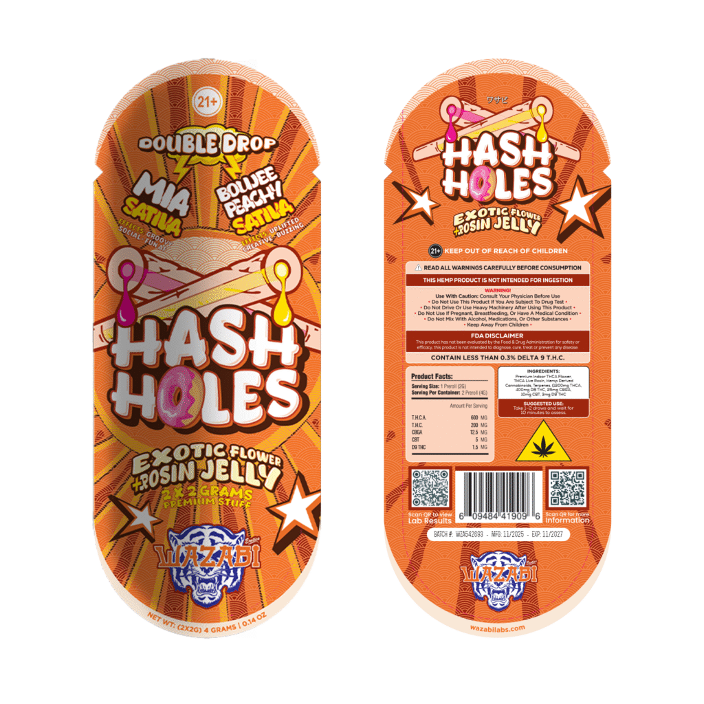Hash Holes Exotic Flower + Rosin Jelly 2x2g, Mia & Boujee Peachy Sativa, Wazabi brand, 21+ product