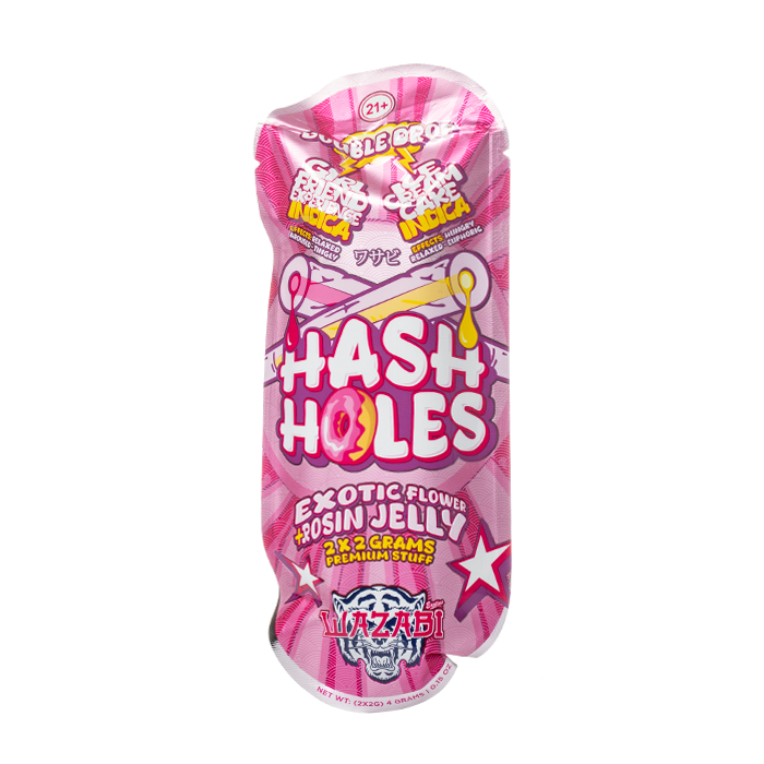Pink Hash Holes exotic flower rosin jelly pack, 2x2 grams, Ghost and Road Trip strains, 21+