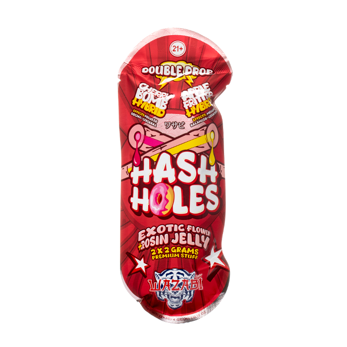 Double Drop Hash Holes exotic flower rosin jelly, 2x2 grams premium stuff, 21+ only