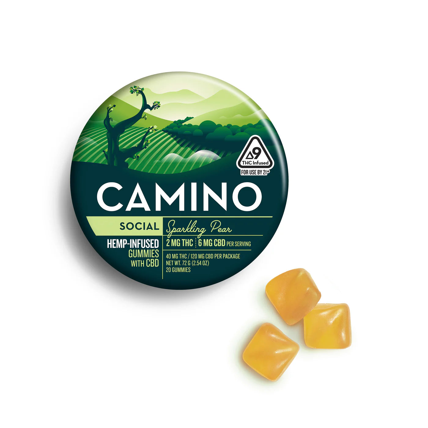 Camino Sparkling Pear 'Social' 2mg : 6mg CBD Gummies - Coastal Hemp Co