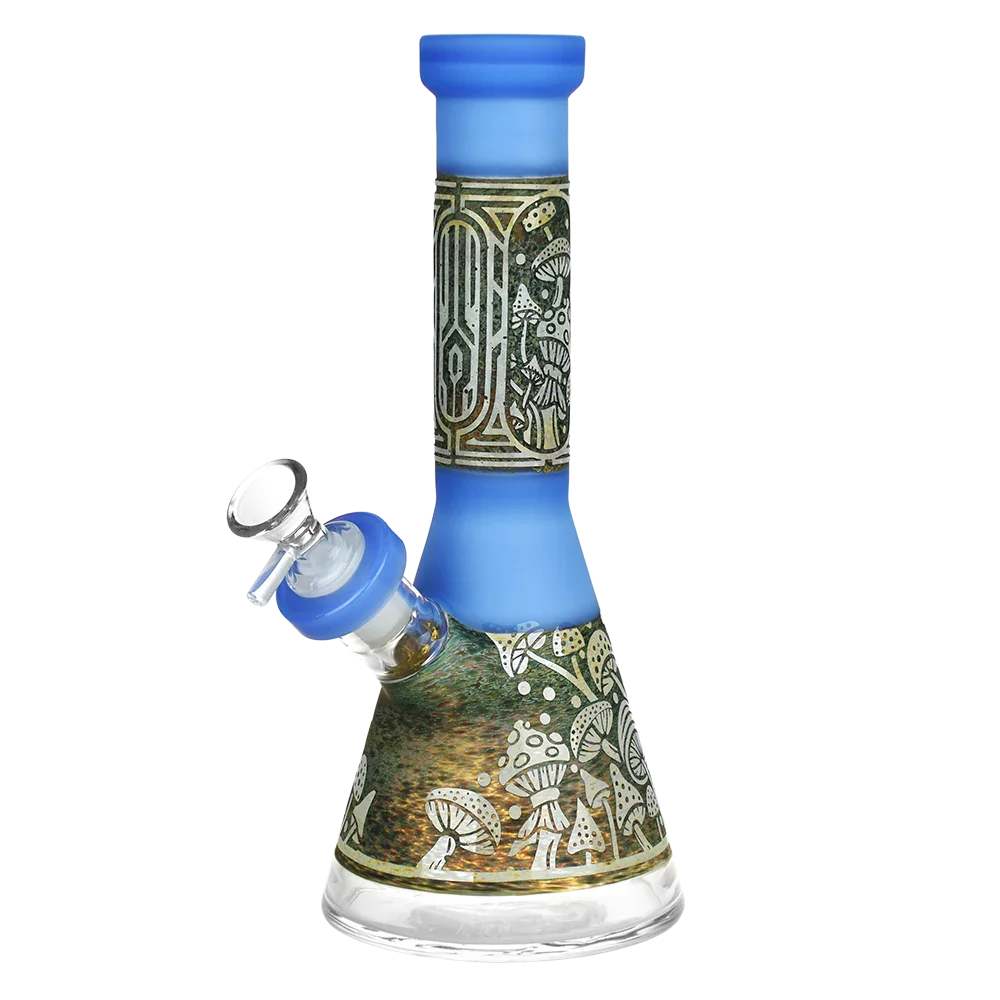 Mushroom Melange Etched Glass Beaker Water Pipe Seshgear Coastal Hemp Co