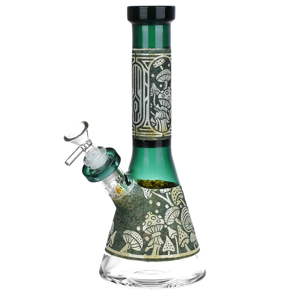 Mushroom Melange Etched Glass Beaker Water Pipe Seshgear Coastal Hemp Co