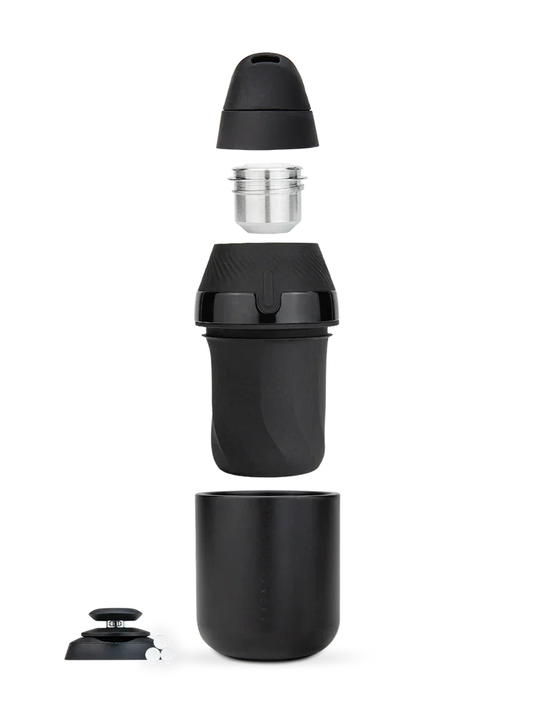 Sleek black portable vaporizer with modular design, ideal for on-the-go use