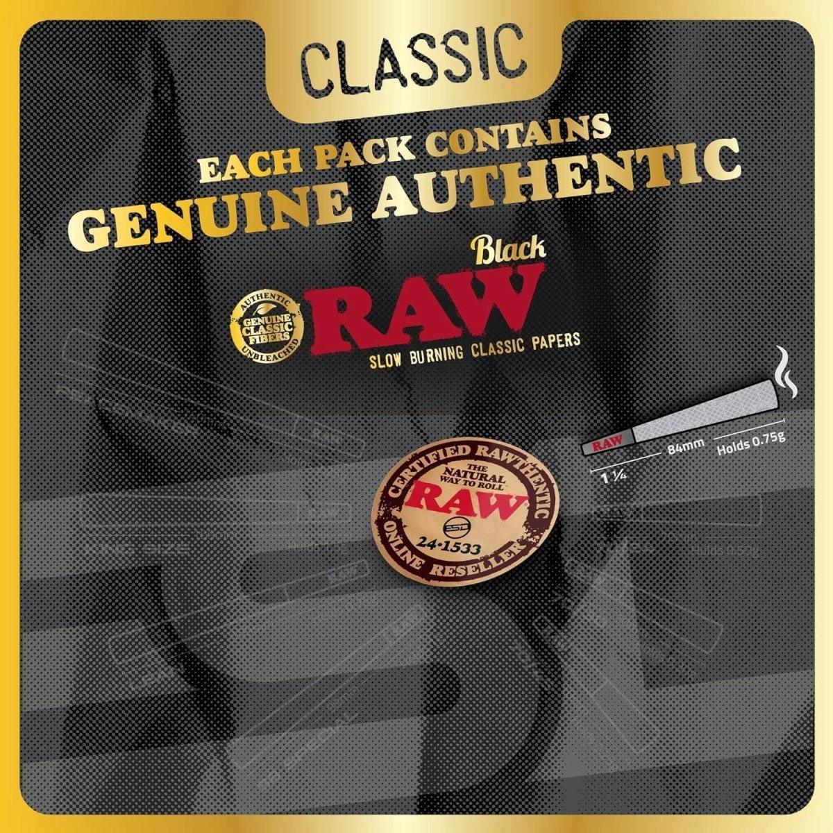 RAW Black Raw Classic Pre-rolled Cones 1-1/4 Packed  with Packing Tubes - Coastal Hemp Co