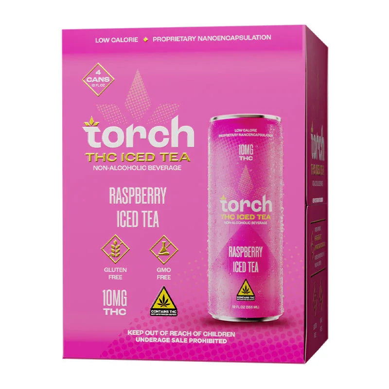 Torch THC Iced Tea Raspberry flavor, 10mg THC, low calorie, gluten-free, non-alcoholic beverage